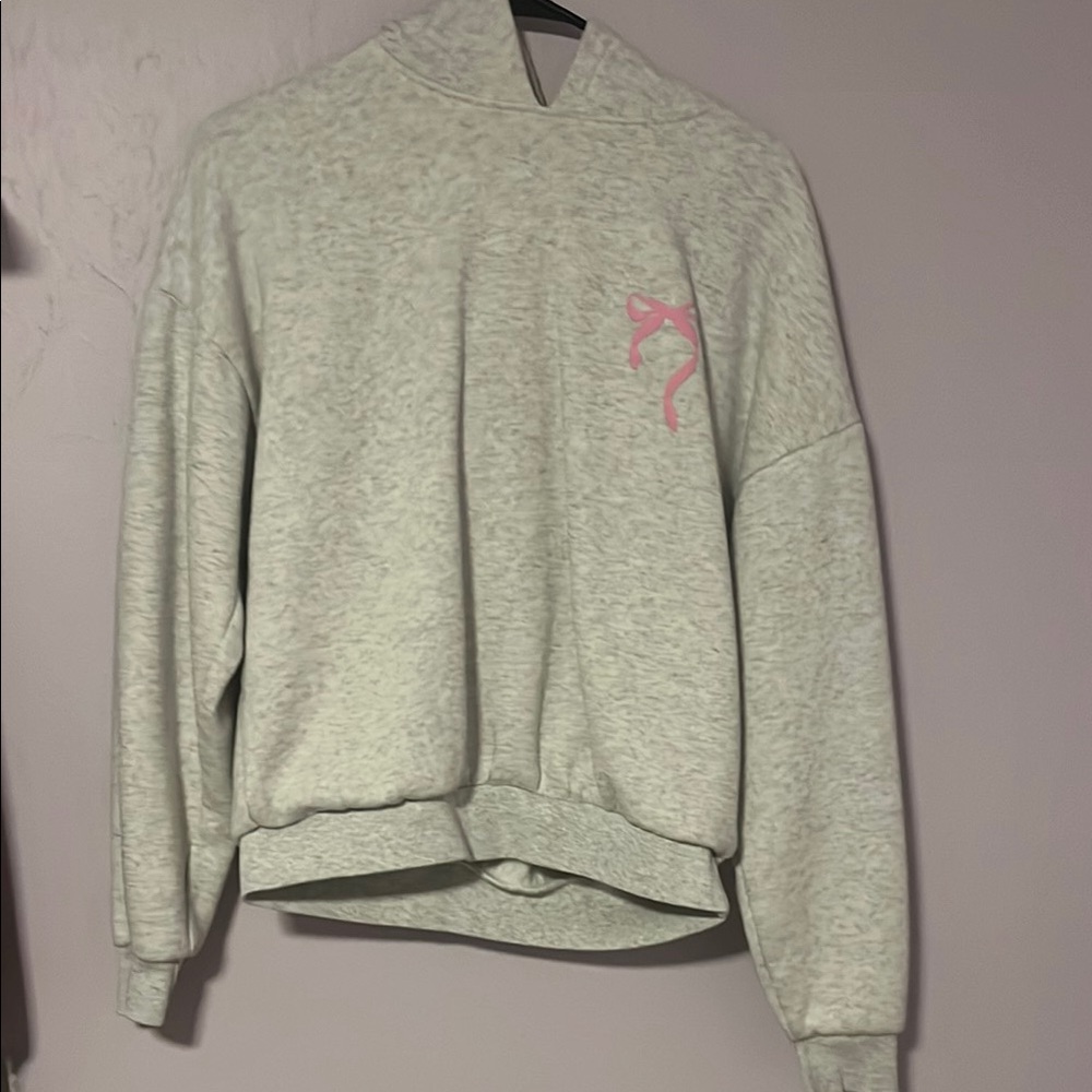 ONLY WORN ONCE! Edikted Light Gray Crewneck Sweater with Pink Bow Detail